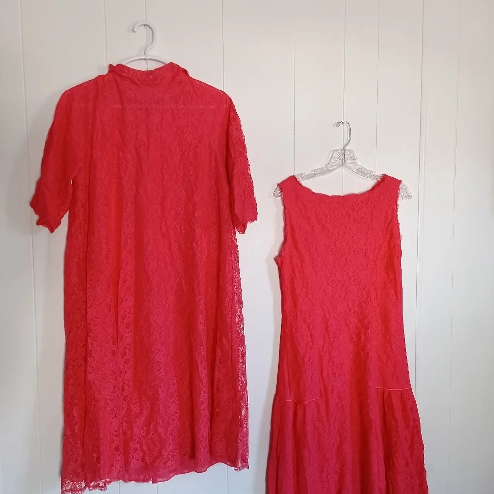 Vintage Gossard Artemis Orange Pink 2pc Ladies Nightgown Robe Set Sz Medium - Picture 6 of 14